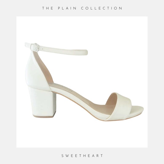Elegant 6cm block heel bridal shoe with closed back and open toe on a white background with grey border.