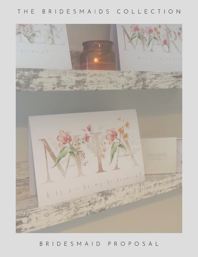 A video of Phoenix England's stunning bridesmaid proposal cards which are fully personalised for your whole bridal party.