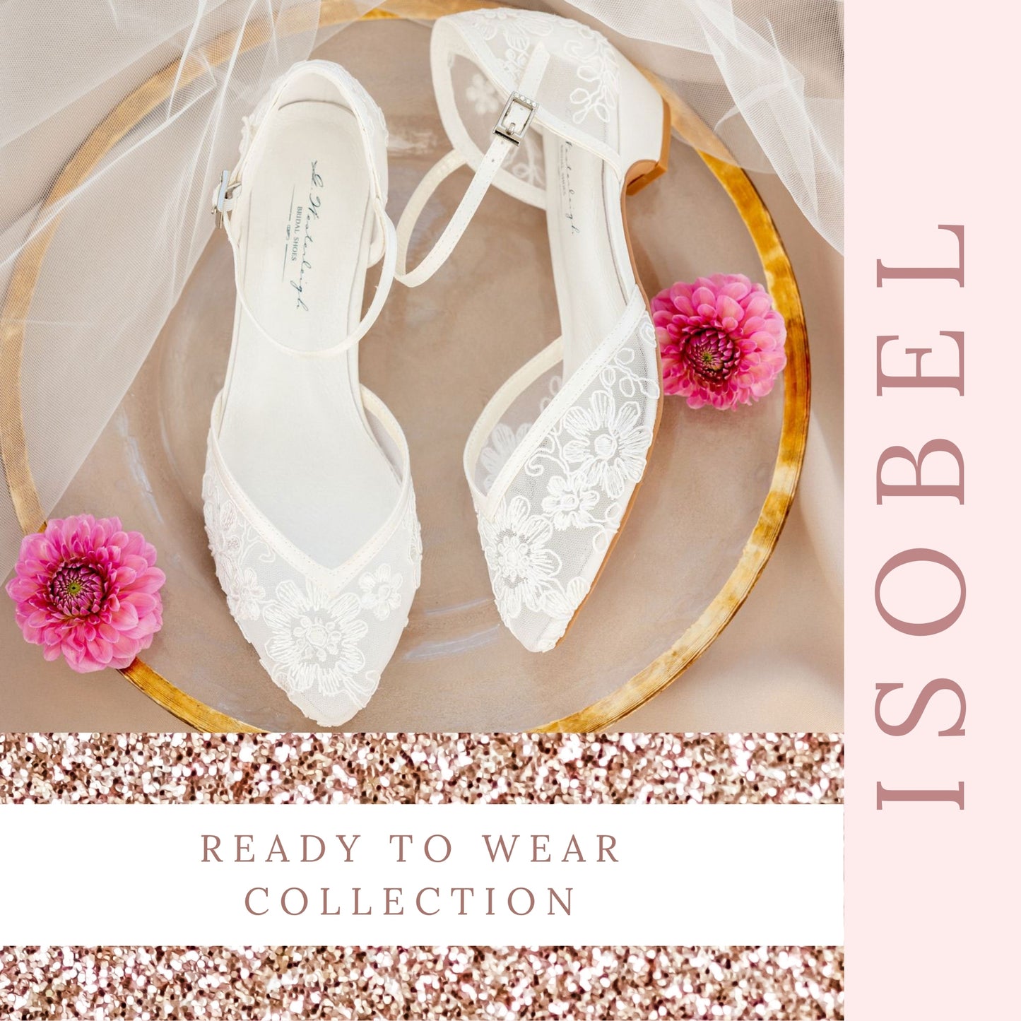 Ivory Satin Shoes Low Heel | Lace Bridal Sandals