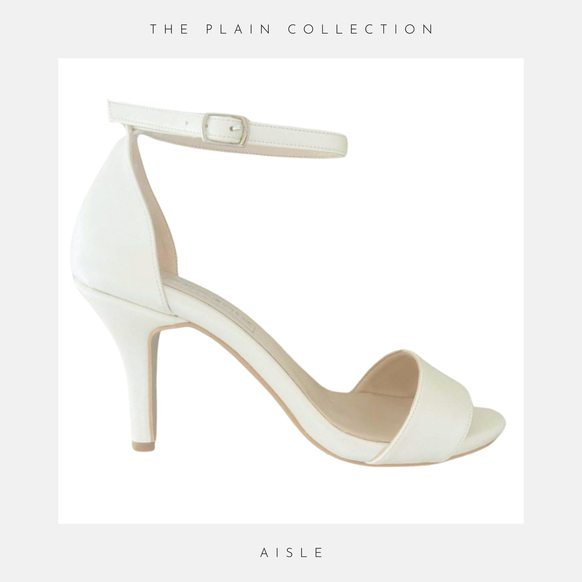 A single high heel bridal shoe with an ankle strap and open toe design, predominantly in a pearl ivory colour with a subtle sheen.