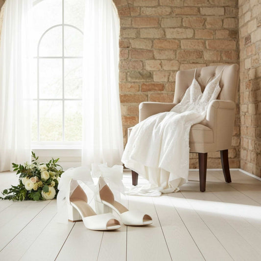 Evelyn Organza Strap Low Block Bridal Shoes