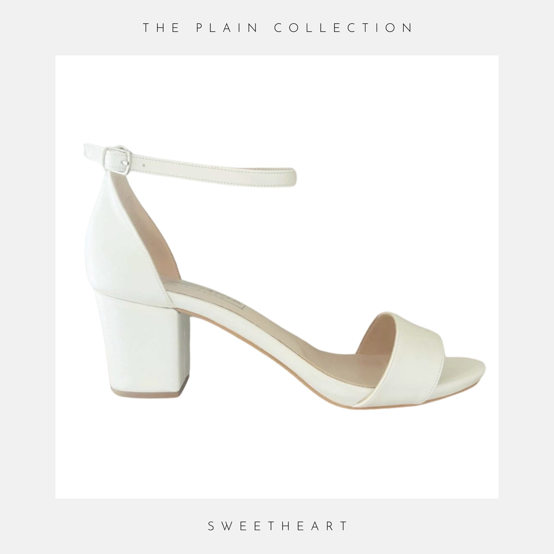 Elegant 6cm block heel bridal shoe with closed back and open toe on a white background with grey border.