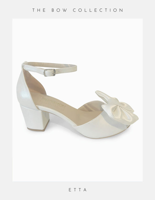 Etta Bow Low Block Heel Peep Toe Bridal Shoes